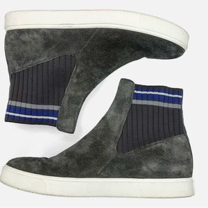 VINCE Coleman suede pull on casual high top sneaker gray striped 9